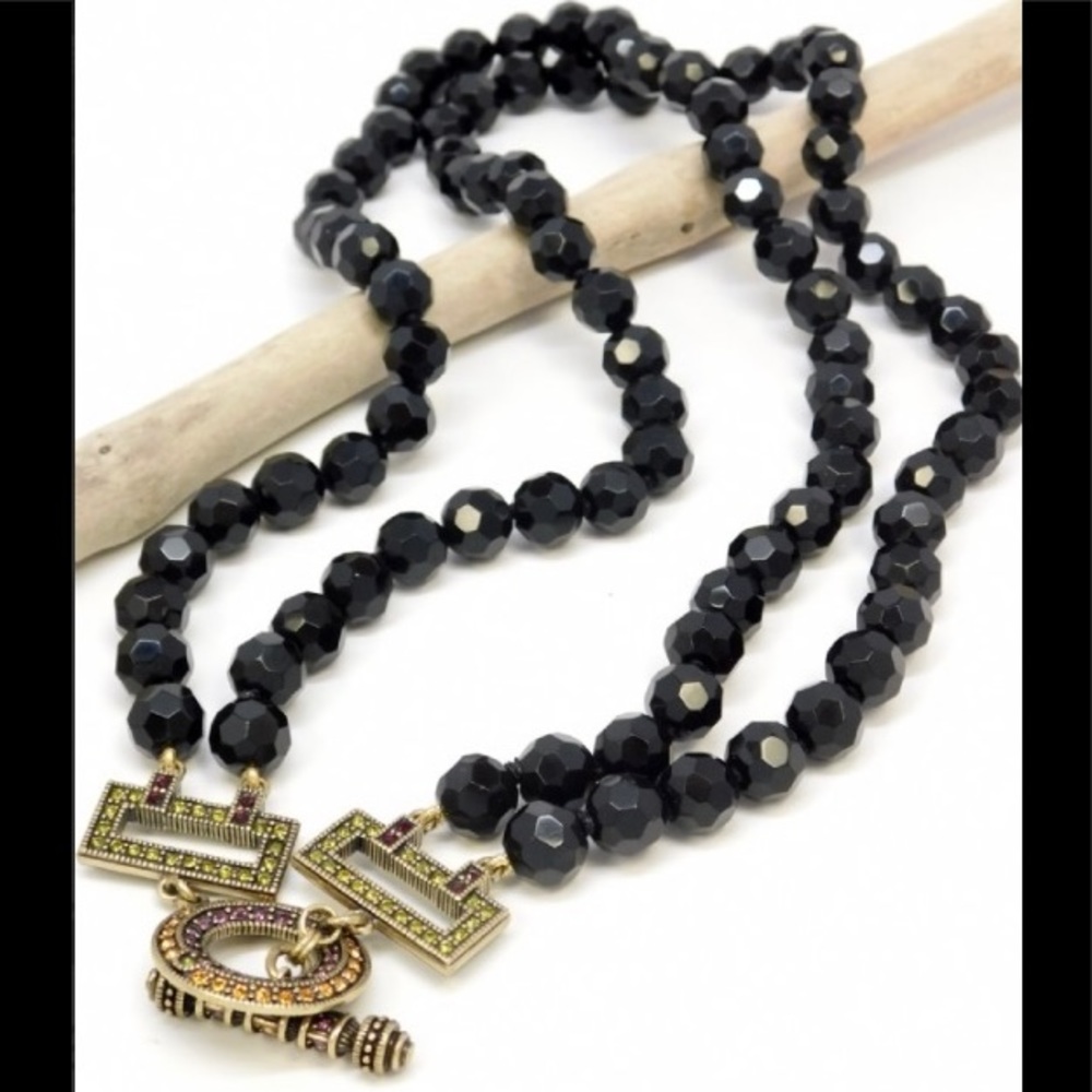 HEIDI DAUS Layered Black Faceted Crystal Toggle Hook Necklace